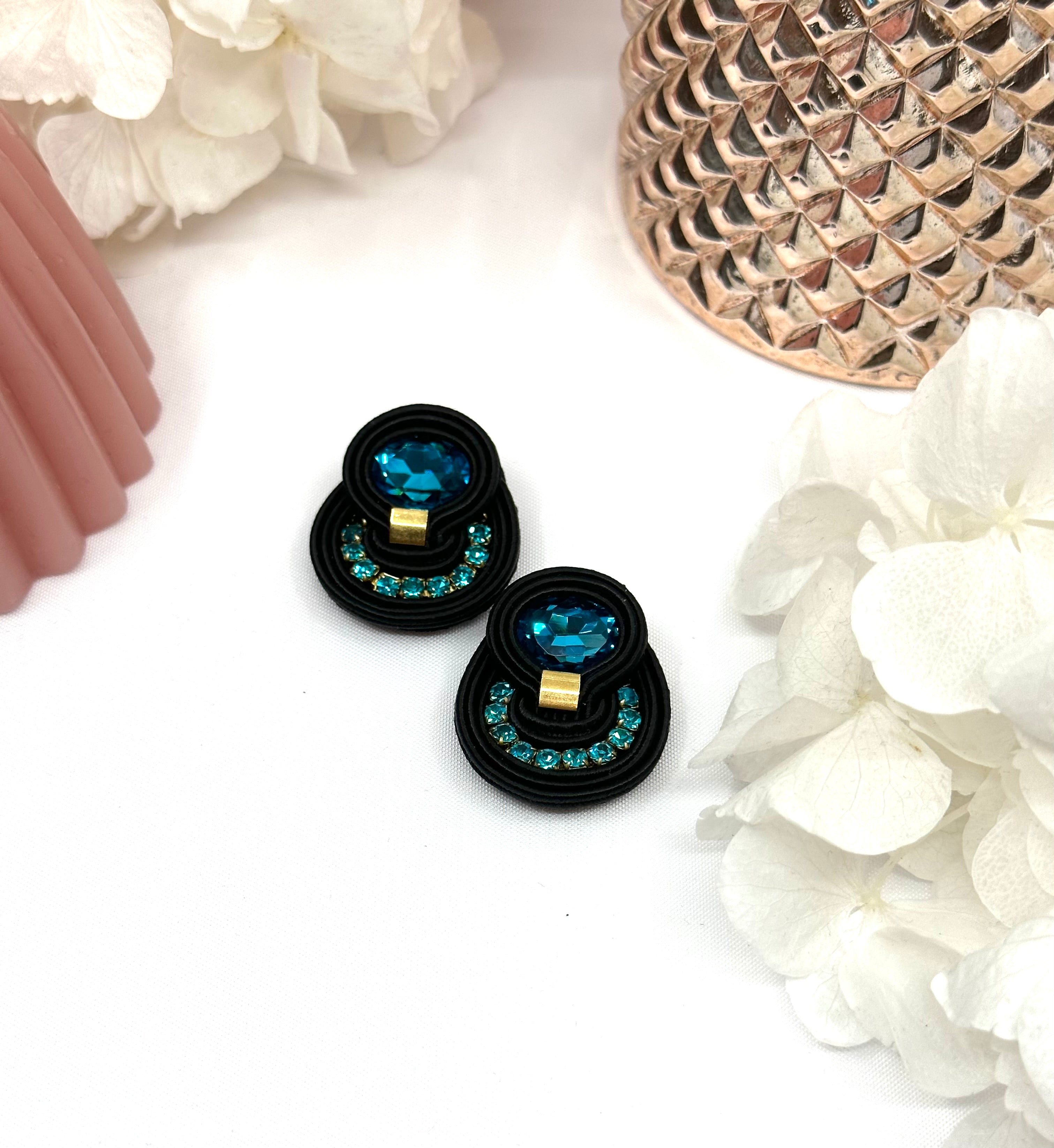 Orecchini Clio Nero e Turchese - Gioielli Soutache Artigianali Shimmershine