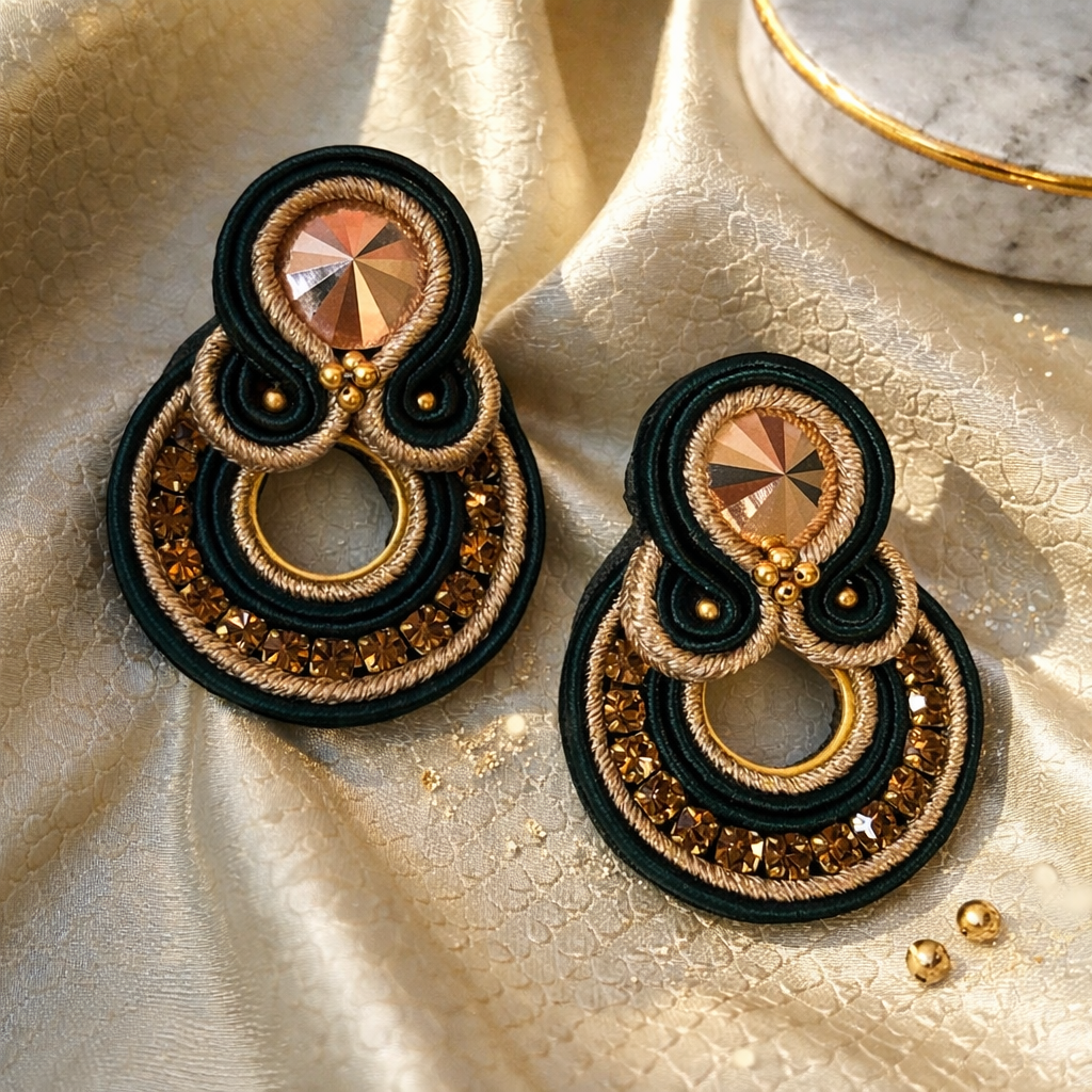 Emerald Gold – Orecchini Soutache Verde & Oro