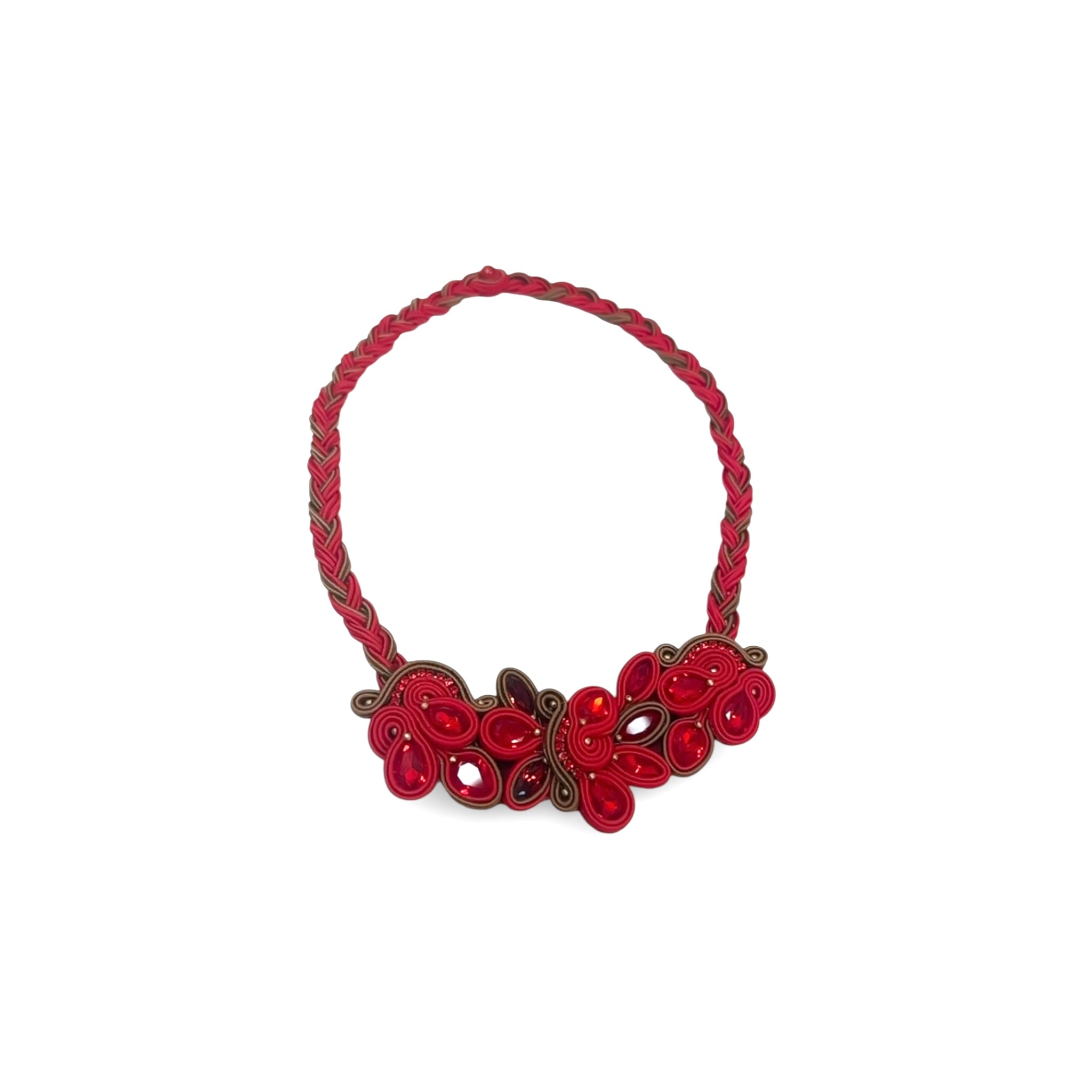 Collana Soutache RUBINA – Cristalli Rosso Rubino Artigianale